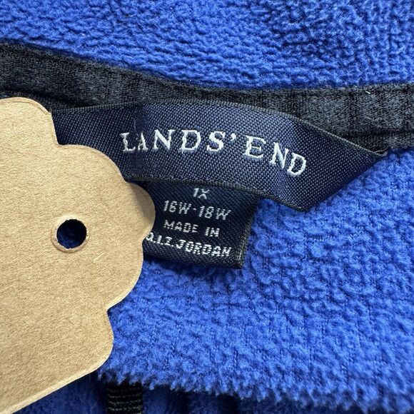 Lands End Womens Plus Size 1X 16W - 18W Blue 1/4 Zip Up Pullover Fleece Top - Picture 2 of 10